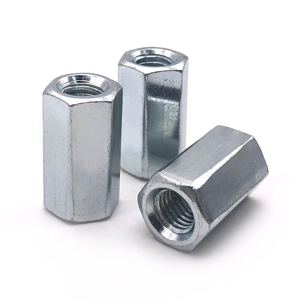 Factory Direct Galvanized White Blue Zinc Plated DIN6334 Hex Coupling Long Hexagon Nut