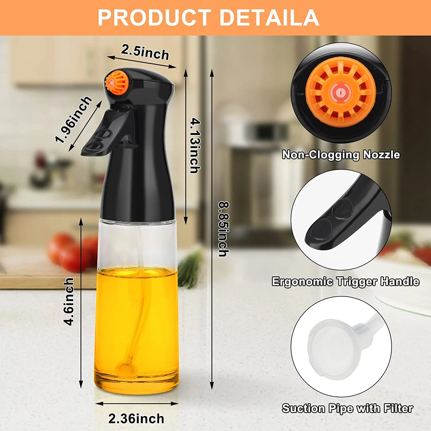 200ml Oil Spray Bottle Food Grade Sprayer Mister Dispenser Glass Kitchen Olive Oil Spray Bottle