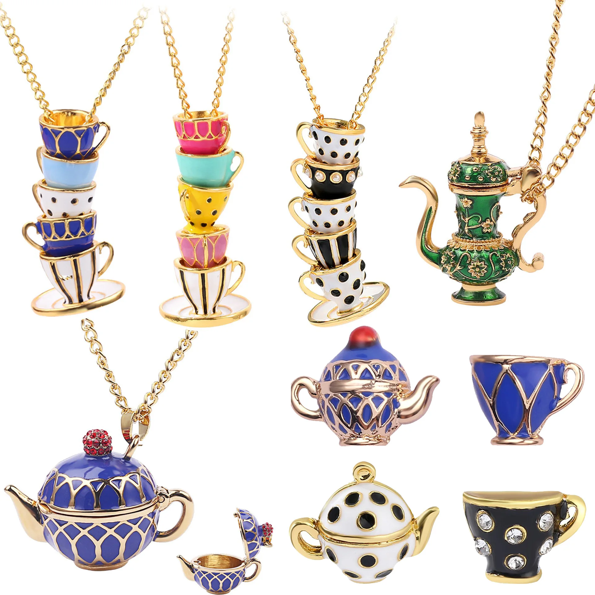 Fashion Jewellery Enamel Enamel Tea Cup Earrings Sweater Necklace Handmade Stereoscopic Tea Cup Enamel Necklace
