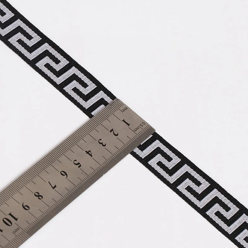 Stock 1.5/2CM Polyester Maze Great Wall Pattern Computer Jacquard Webbing Embroidery Woven Geometric Pattern Webbing Bag Strap
