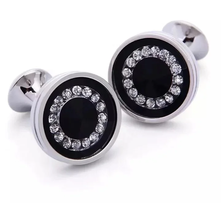 Заводская цена оптовая продажа роскошные высококачественные круглые стеклянные кристаллические серебряные запонки со