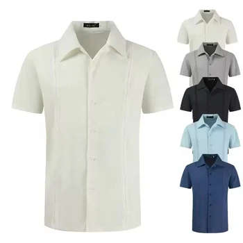 Men's Casual Button Down Shirts Short Sleeve Regular Fit Untucked Dress Shirts Knit Textured