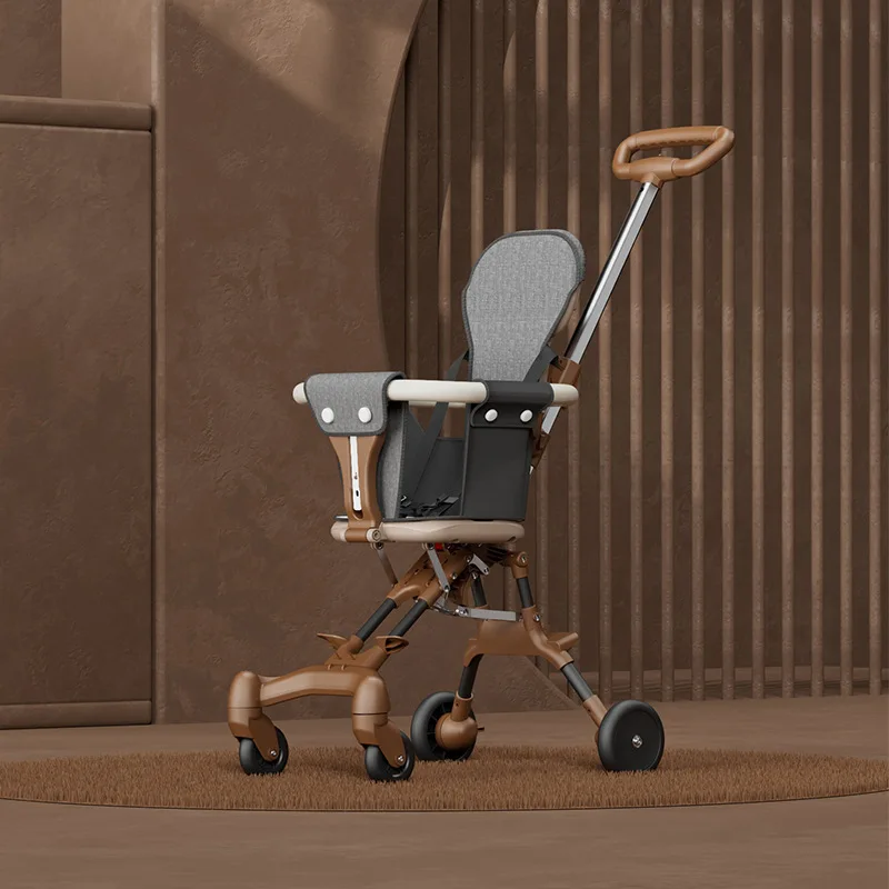 Multifunctional Linen Carrycot with 4 White Plane Wheels Hybrid Leather Scooter & Back Board for Baby Stroller