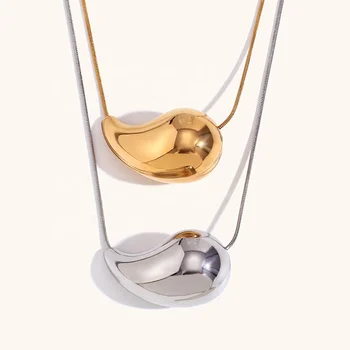 Dingran Tarnish Free Jewelry Hollow Out Water Drop Pendant Necklace Gold Plated Stainless Steel Snake ChainNecklace