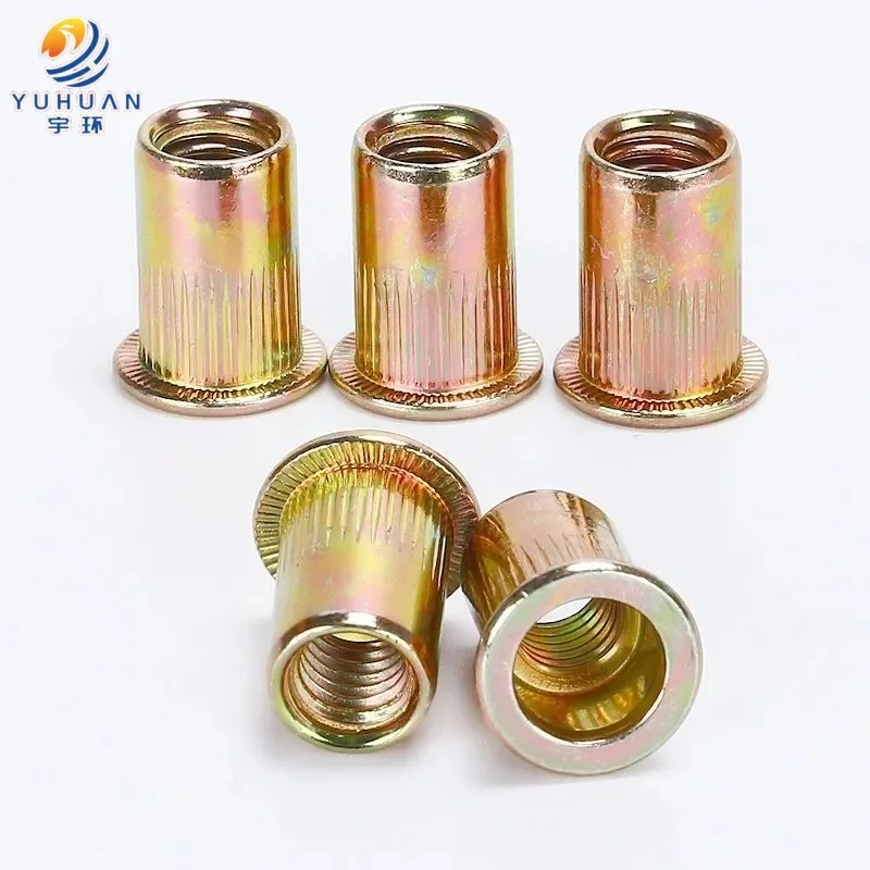 Galvanized Carbon Steel Stainless Steel Flat Head Knurled Rivet Nut  Zinc Plating for Industry