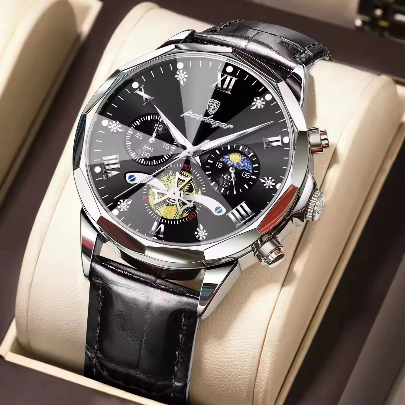 Poedagar 938 Wholesale Leather Strap Watch for Men Quartz Movement Waterproof Luminous C aperçu 18