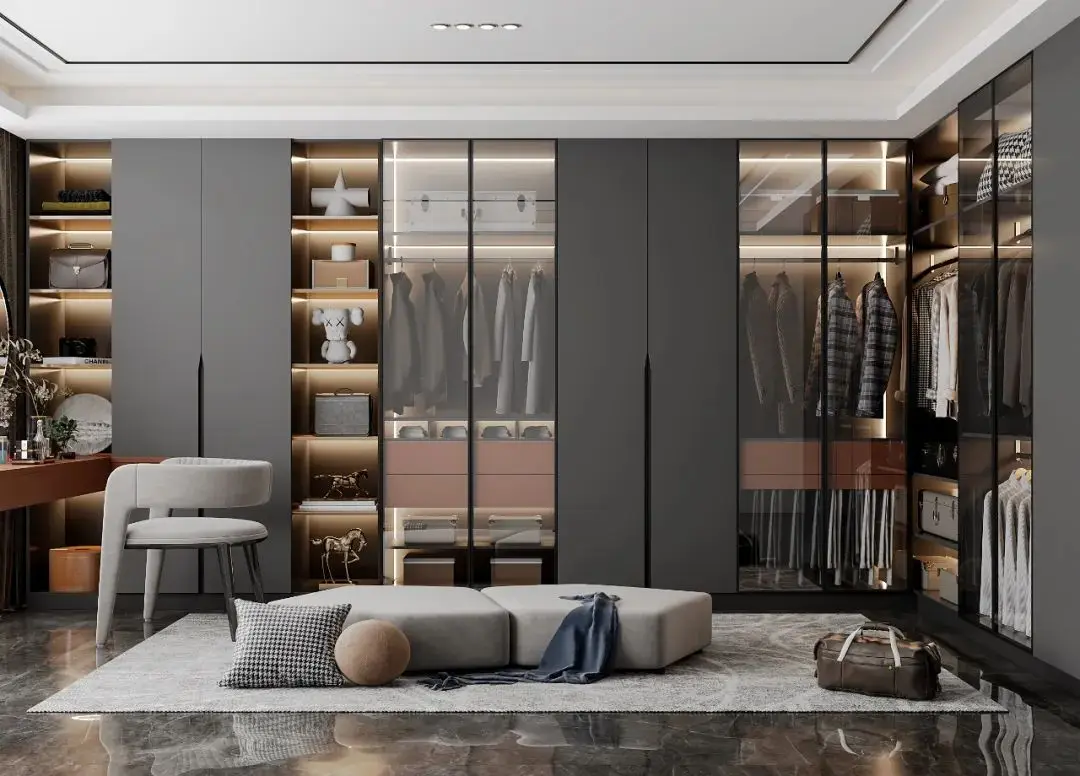 Modern Design Simple Gray Glass Walk In Closet Wardrobes Hotel Bedroom ...