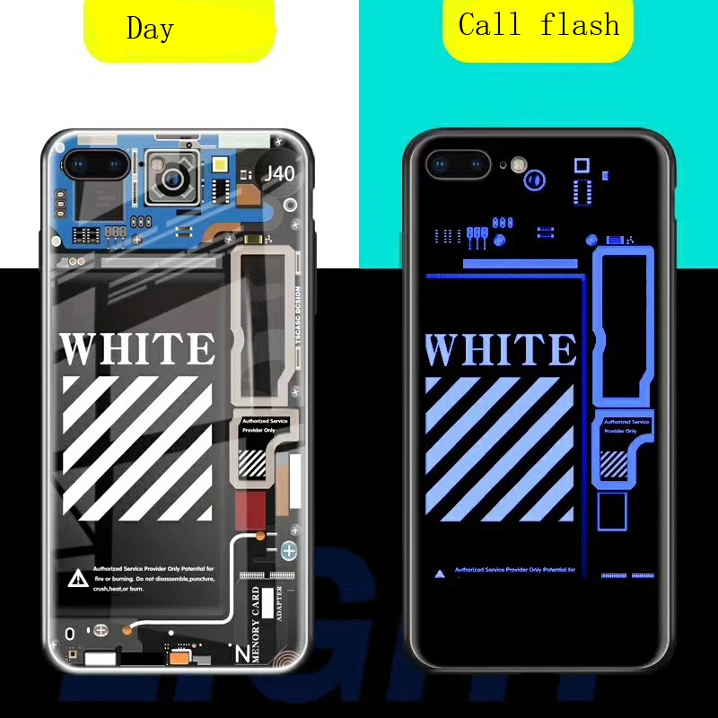Custom Design Call Flash Phone Shell Tempered Glass Illuminate  Flash Light Phone Case for iPhone