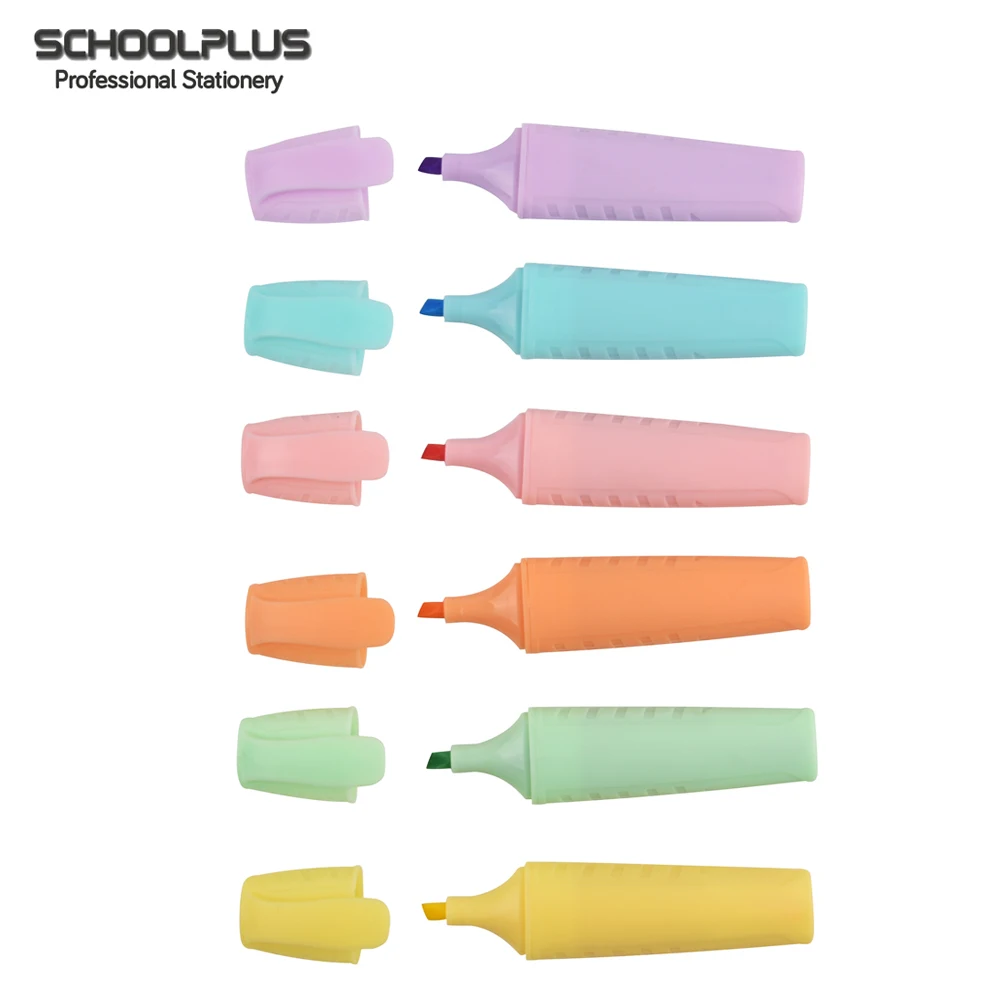 Wholesale 6pcs/set light color and eye protection highlighter marker pen with soft head for DIY making and stationery suppliers