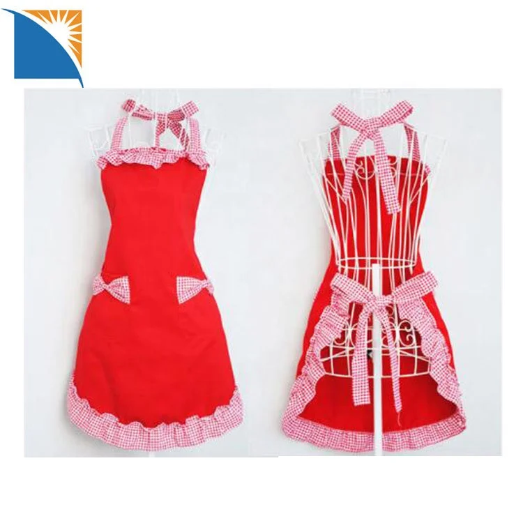 Cute Sweet Retro Frilly Aprons for Girl Women's Kitchen Cooking Cleaning Wear 