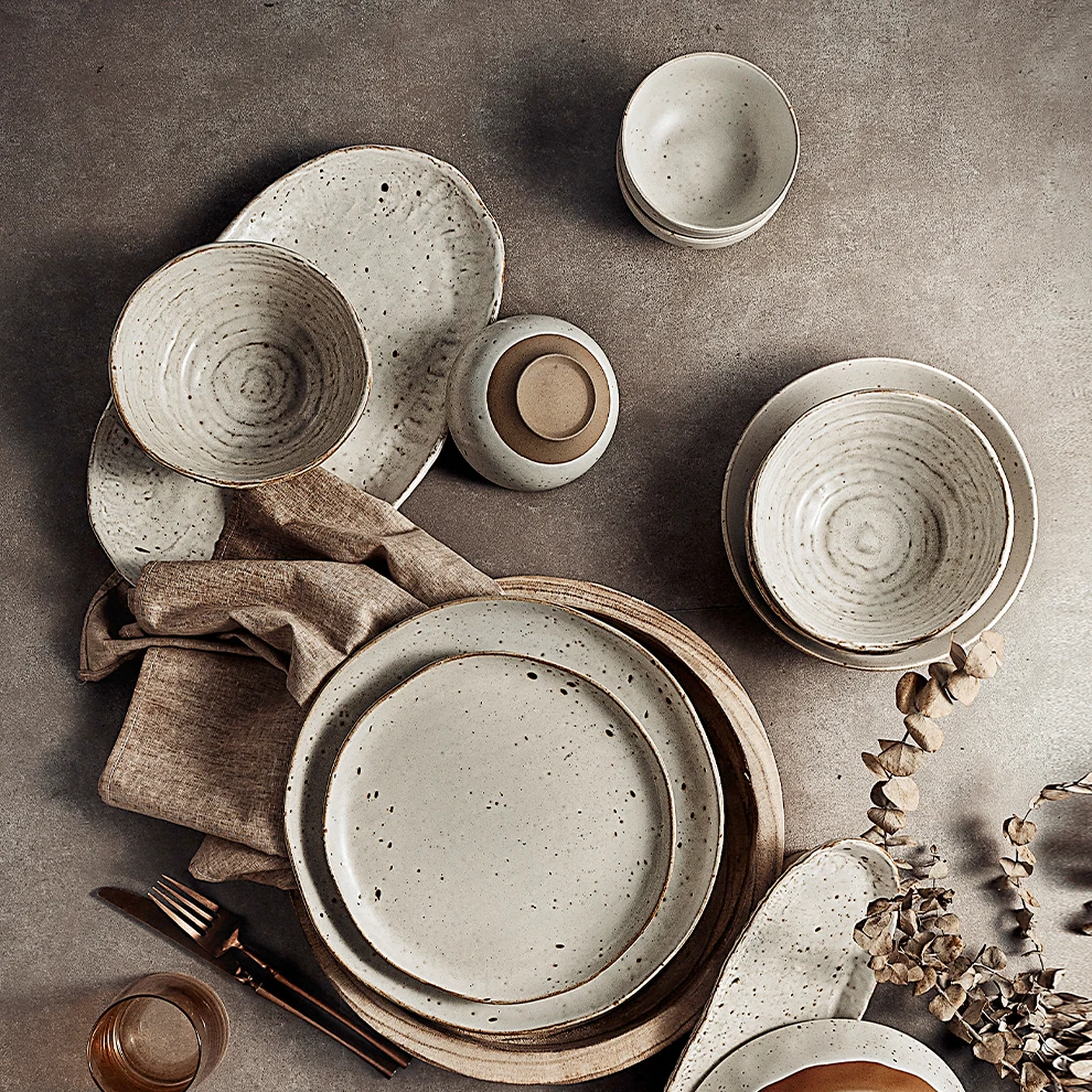2024 Modern Creative Rack Rustic Dinnerware Porcelain Ceramic Tableware Dinner Set Unique Plates Fine Dining Plate