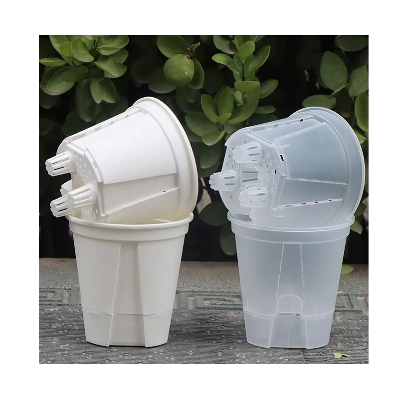 Durable 4.7 Inch Root Control White Clear Orchid Self Watering Pots for Plants Plastic Transparent Flower Pot