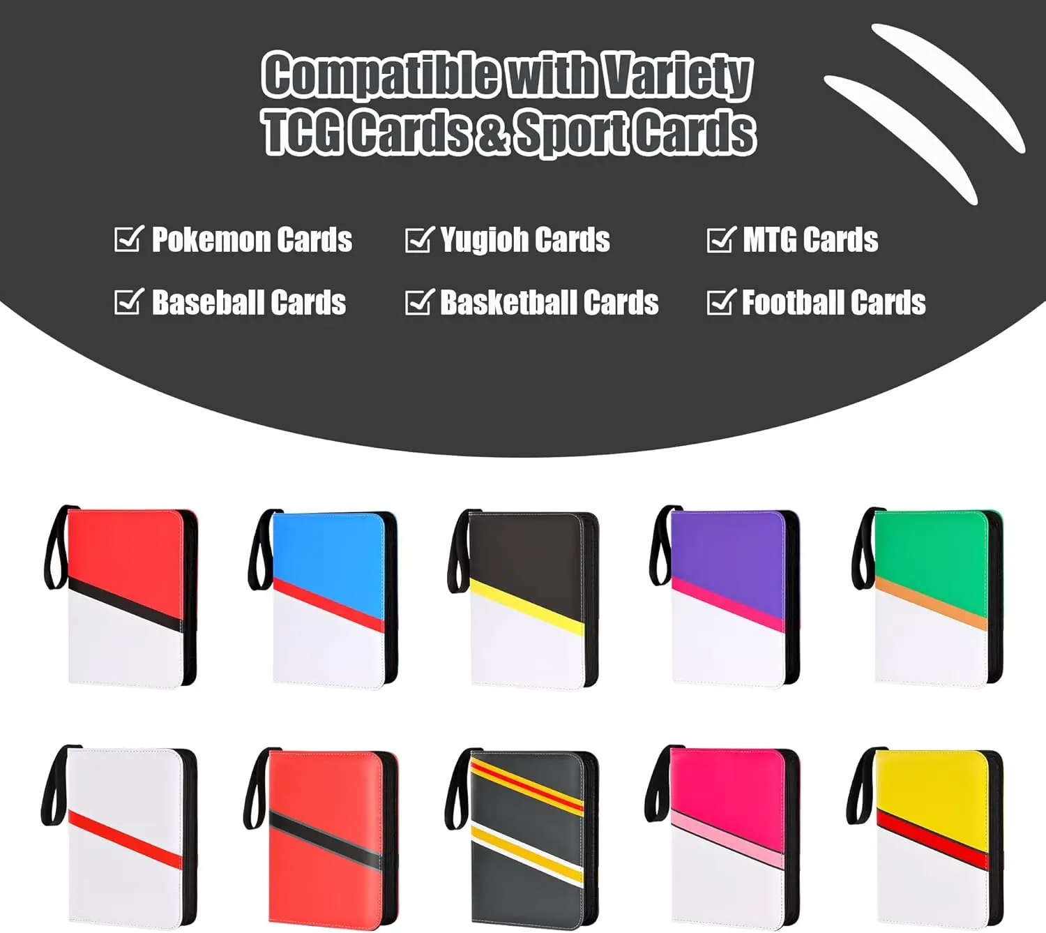 Trading Card Binder 4 Pocket with 50 Removable Sleeves, 400 Pockets Card  Collection Binder for TCG Cards Collector, Pink & White