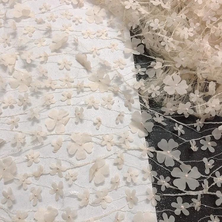 French Net 3d Flower Lace Fabric Ivory Small Bridal Wholesale