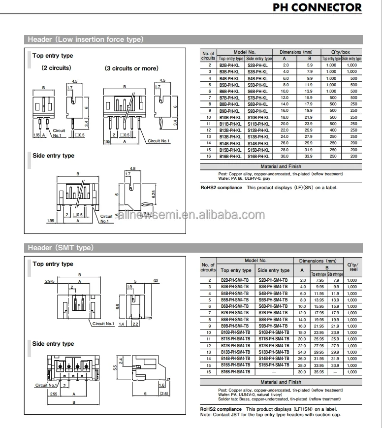 Hot sale Original B6B-PH-SM4-TB CONN HEADER SMD 2MM Connector Header Mount 6 position Rectangular Connectors Headers Male Pins