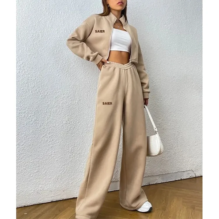 High Quality Vendor Wholesale Zipper Hoodie And Flared Pants Set