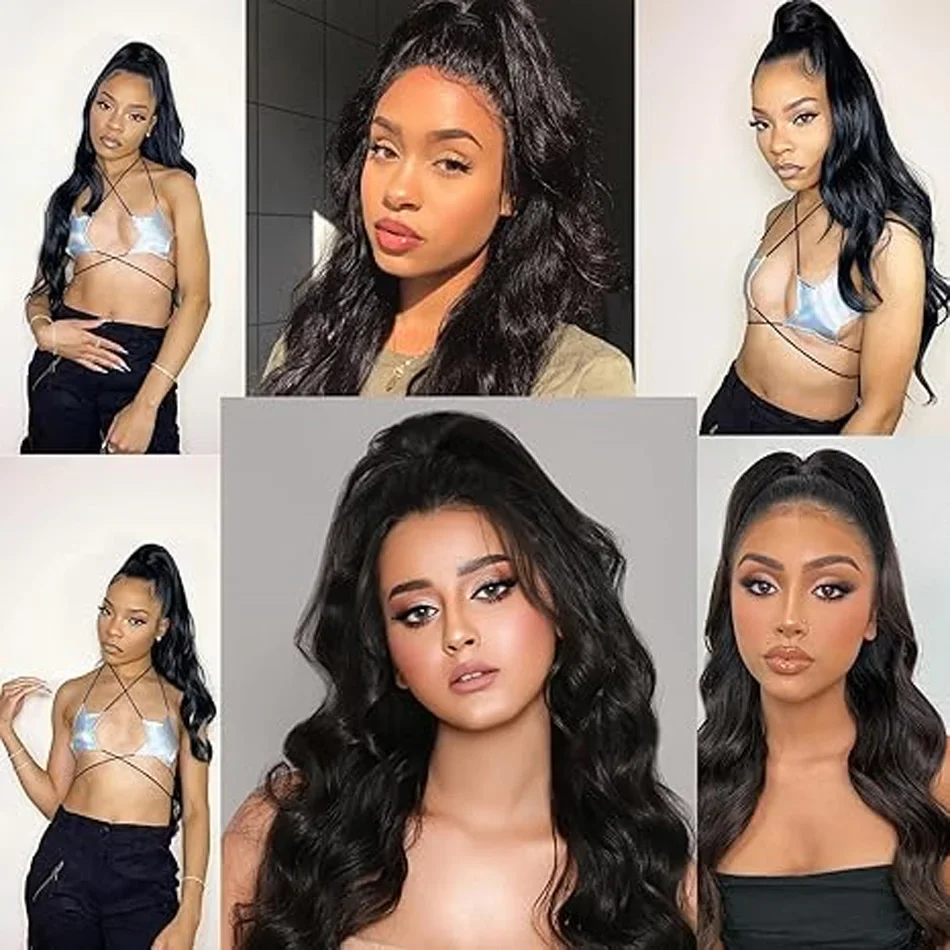 Body wave hästsvans förlängning människohår wrap around_voghion.com
