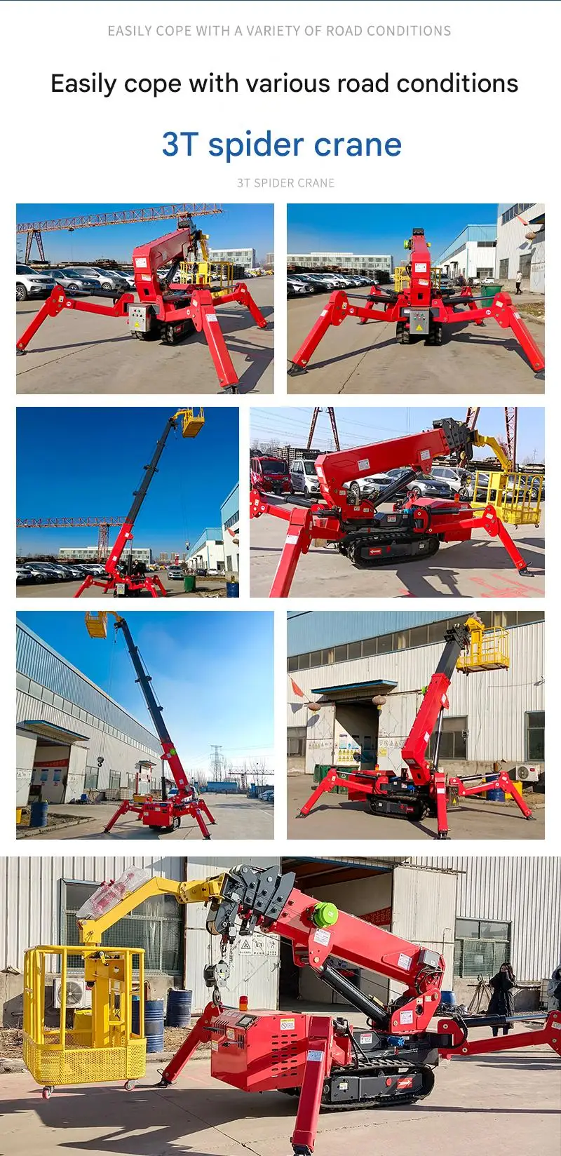 CE Certified 8-ton Crawler Spider Crane, Hydraulic Boom Lift, Flying Arm Telescopic Small Spider Crane China