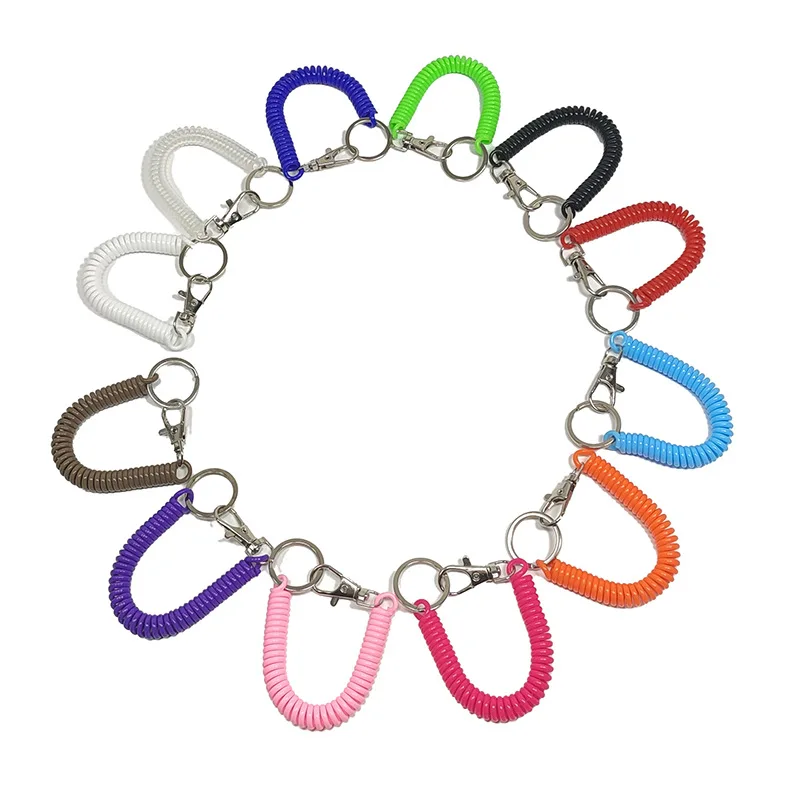 Retractable Coil Spring Keychain With Keyring Lobster Clasp Spiral Wrist Coil Elastic Anti-Lost Carabiner Stretch Key Cord Rope