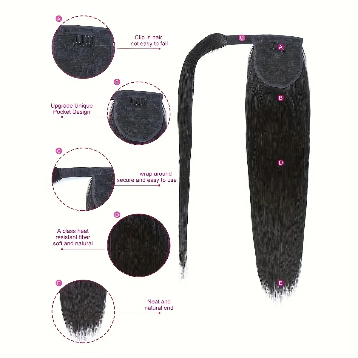 Extension per coda di cavallo Yaki liscia per capelli umani per donne Pasta magica 10-30 pollici_voghion.com