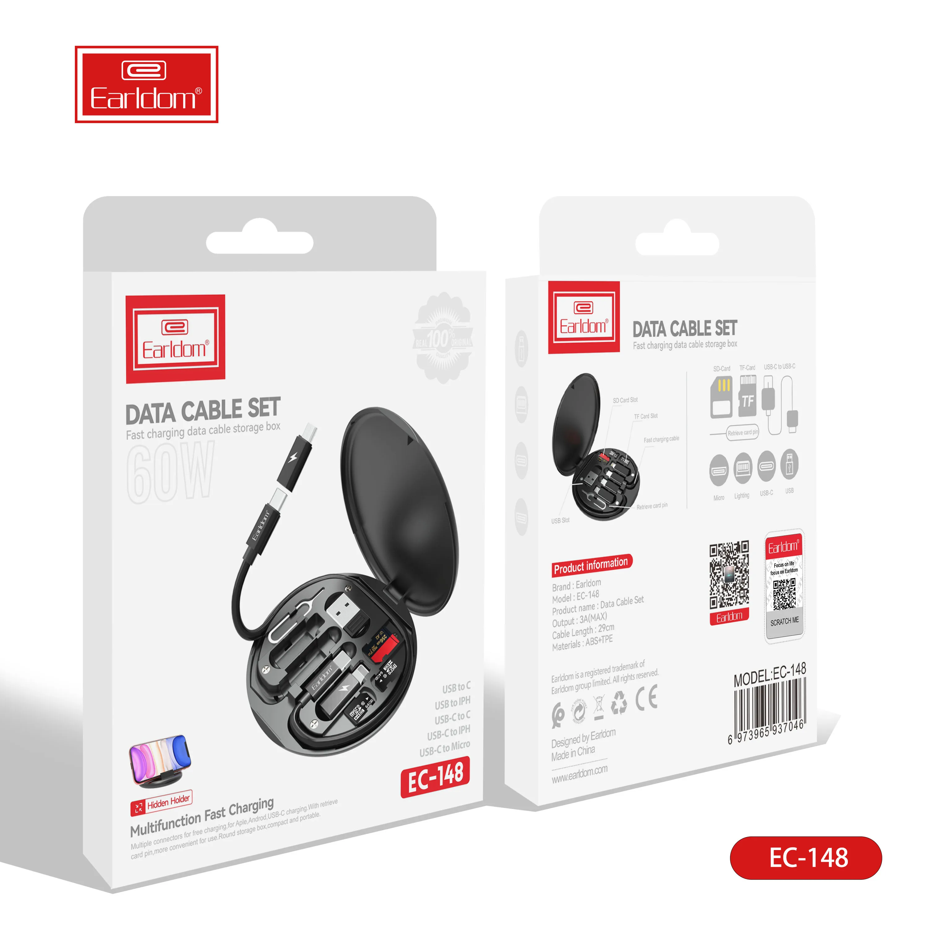 Earldom Type C Usb Charging Cable With 4 Types Multifunction Portable