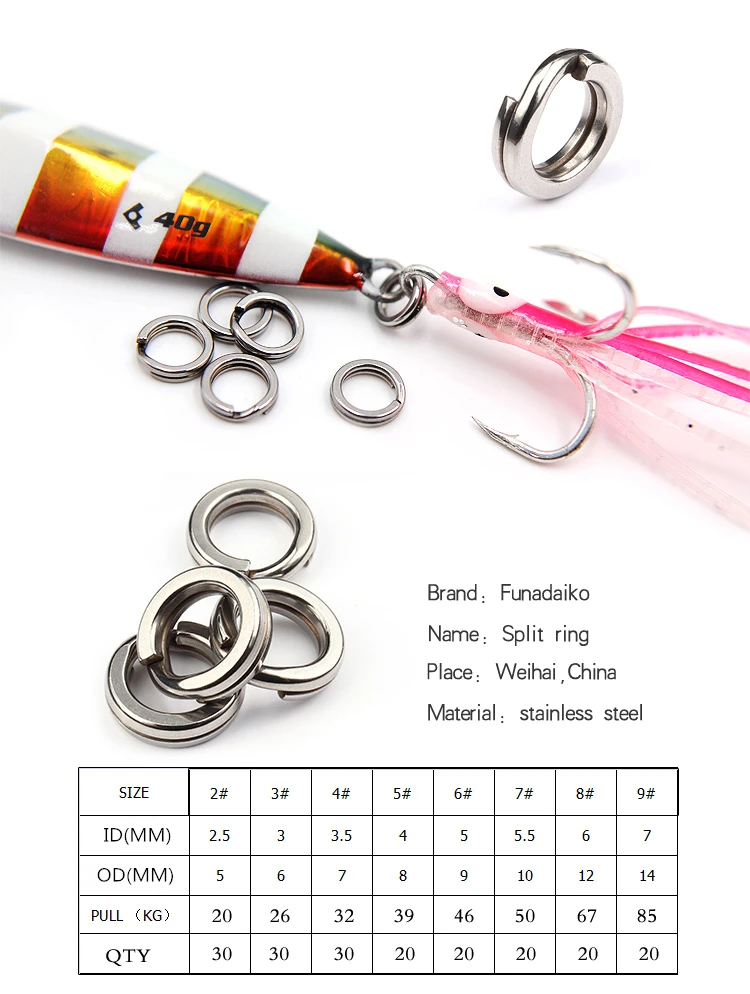 Funadaiko Stainless Steel Fishing Split O Rings Flat Split Ring Fishing