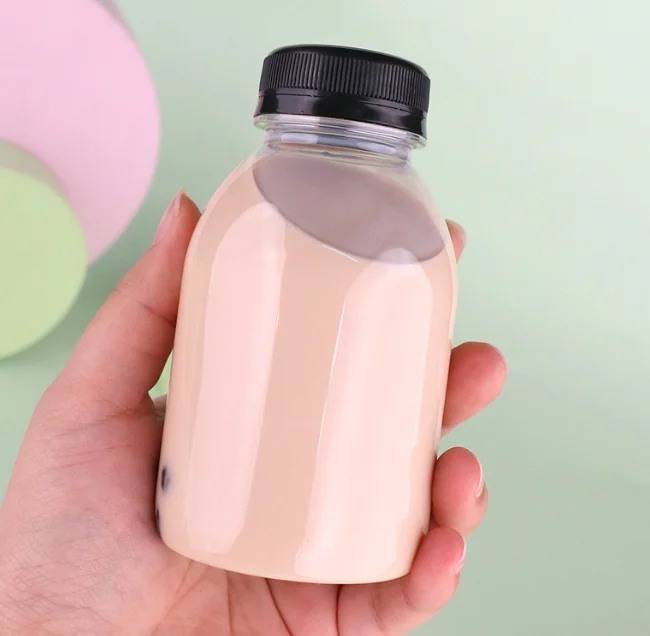 250ml Unique Body Shape Round square for Juice Beverage Water Drink Cup Empty Disposable clear Pet Plastic Bottles with Cap