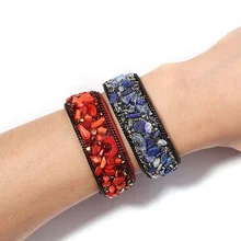 New Arrival Adjustable Leather Bracelet Hand Wristband Bracelets Natural Healing Gemstone Chips Stone Bracelet