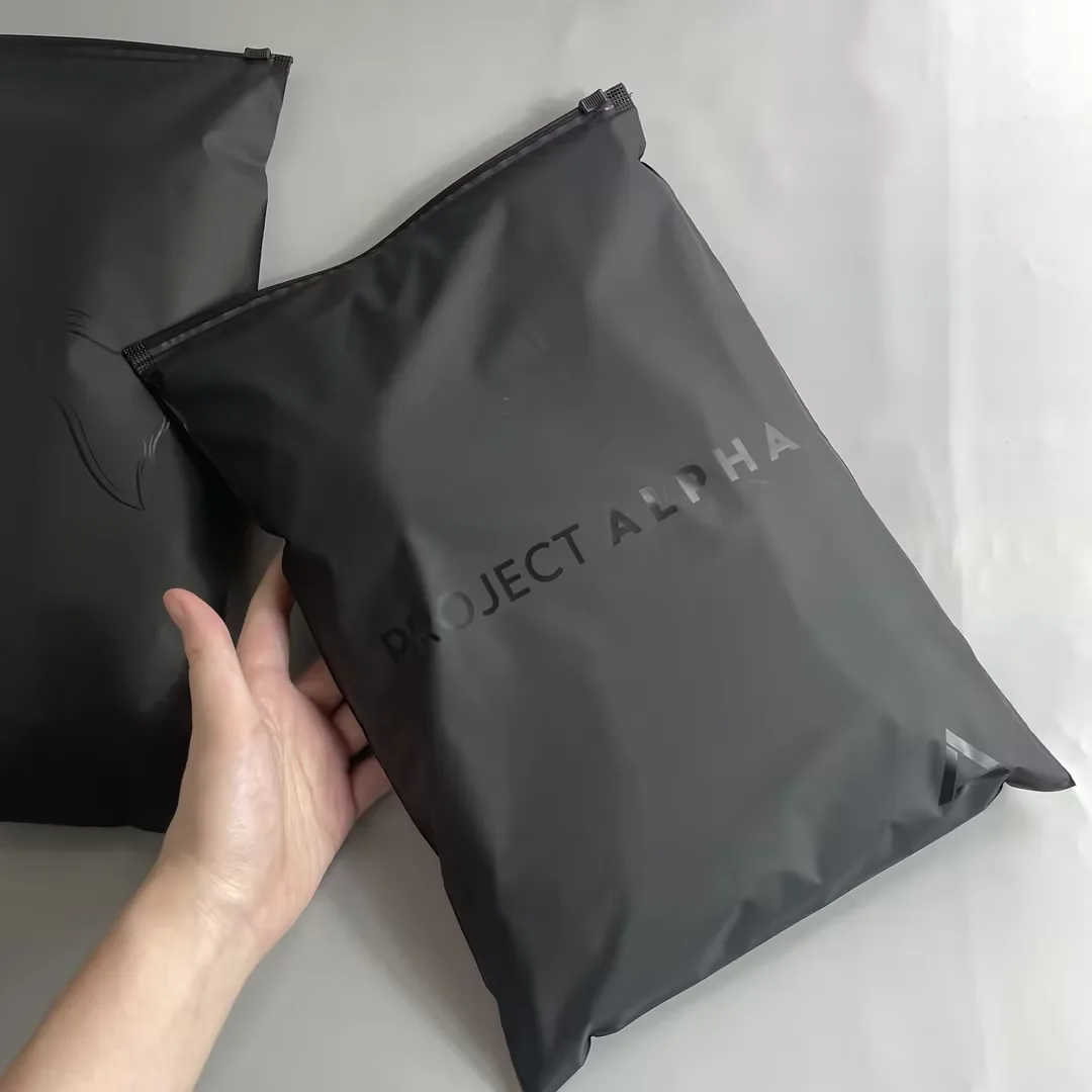 Custom Ziplock Frosted Black Bags For Clothing Packaging Oem