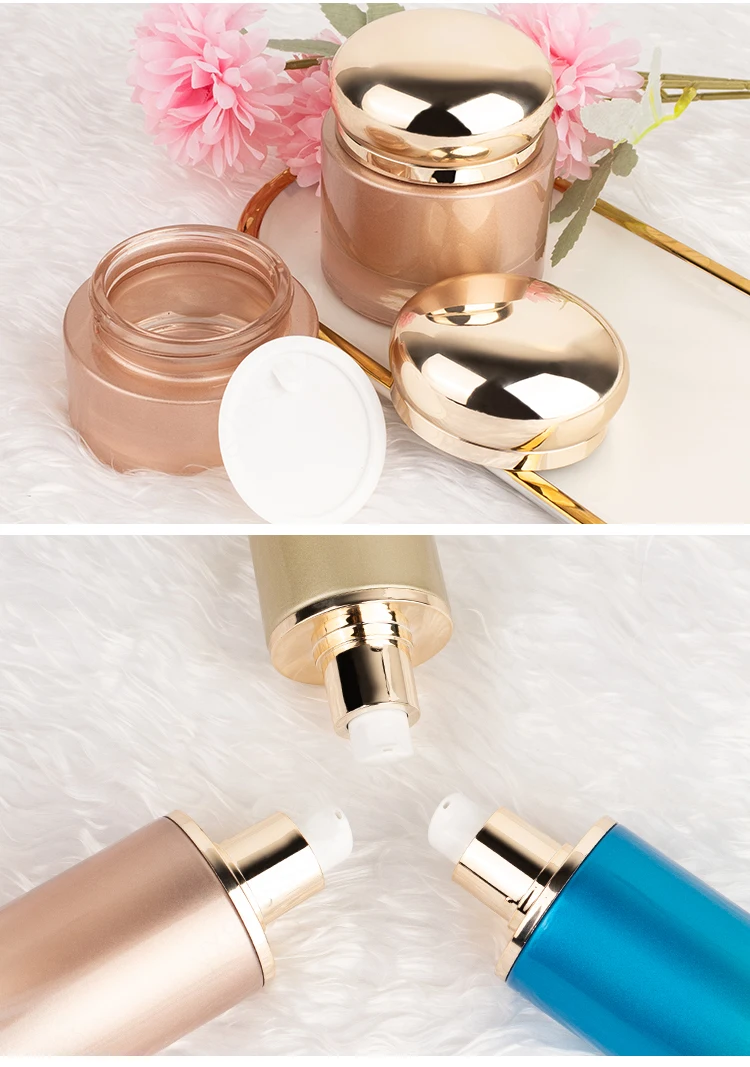 Luxury wholesale skin care packaging gold ball shape unique lotion pump cream jar glass bottle set manufacture