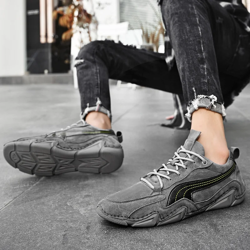 Men's casual shoes outdoor men's shoes new handmade large size stitching all-match business leather shoes men