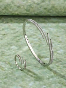 Sparkling Anniversary Party Jewelry Set Classic Designer Pattern Rhodium Plated Zircon Bracelet and Ring Suite