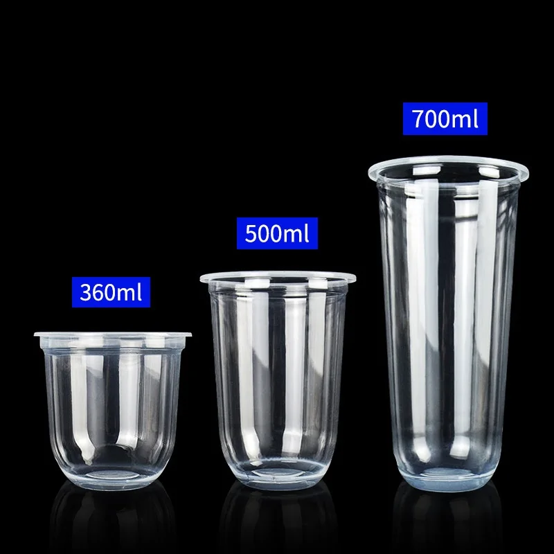 U shaped cup with lid PET PP 12 16 24oz cold juice dessert custom printed clear boba bubble milk tea disposable plastic cup supplier