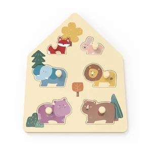 Unisex Montessori Educational Pretend Play Set 24M+ Home Use Nontoxic Wood Animal Puzzle Safety Kids Toys