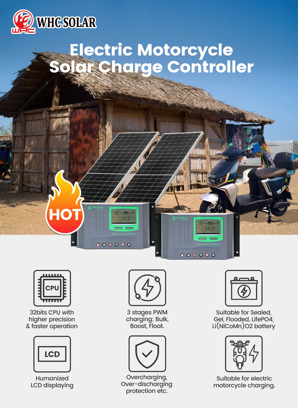 WHC 12V PWM Solar Charger Controller 30A Regulator Solar Battery ...