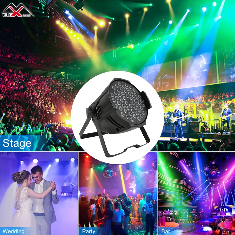 Guangzhou Dmx RGB 3in1 Full Color 54x3W Flat Led Par Lighting Equipment Remote Control Projection Lights for Stage Lighting