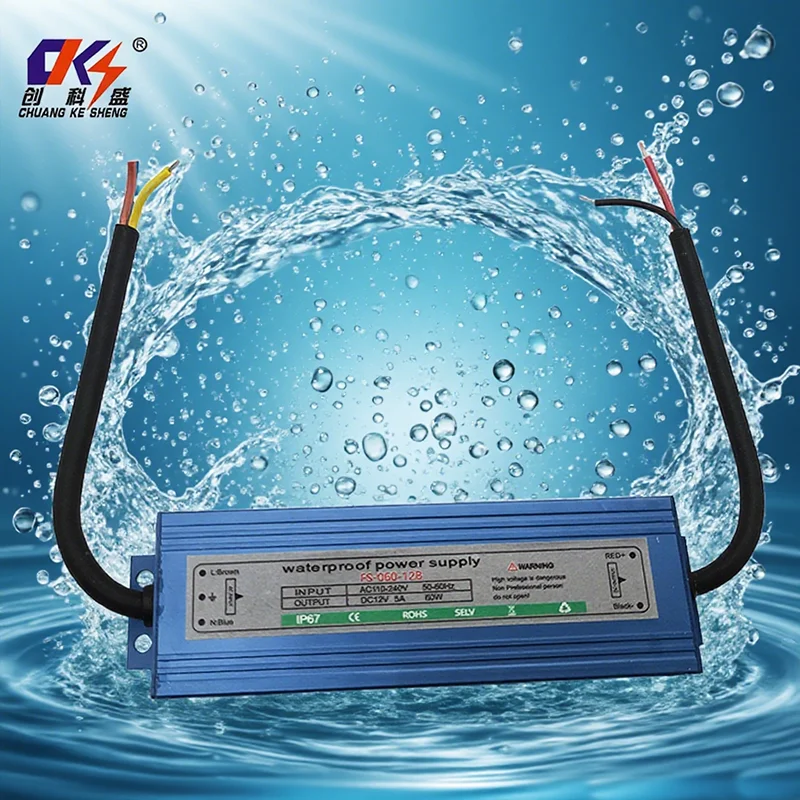 CKS 12V5A 60W IP67 Power Supply 60W LED Waterproof Transformer for Outdoor Light Box Underwater Light