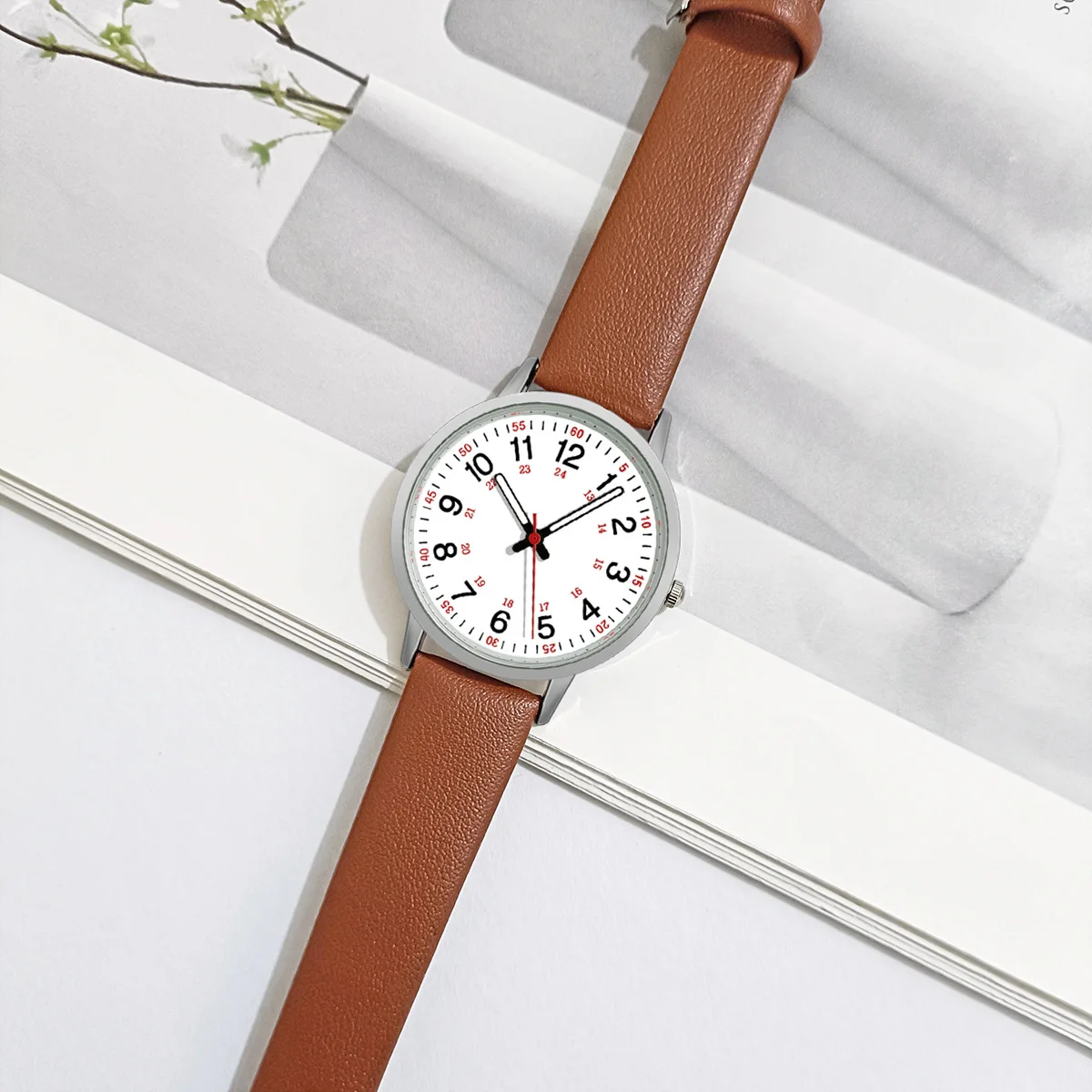 Casual Round Pointer Quartz Watch - Luminous Fashion PU Leather