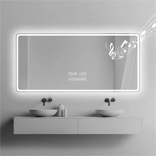 Smart touch LED Lighting Mirror Hotel Blue_tooth display screen Led Lighted Vanity Bathroom Mirror Wall Mounted MagicBathroom
