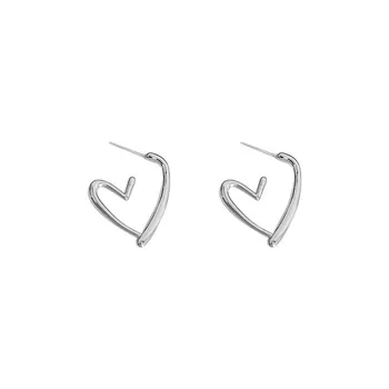 Wholesale 925 Silver Woman Solid Heart Stud Earrings Girls Silver Ladie's Fashion Jewelry Heart Earrings Women