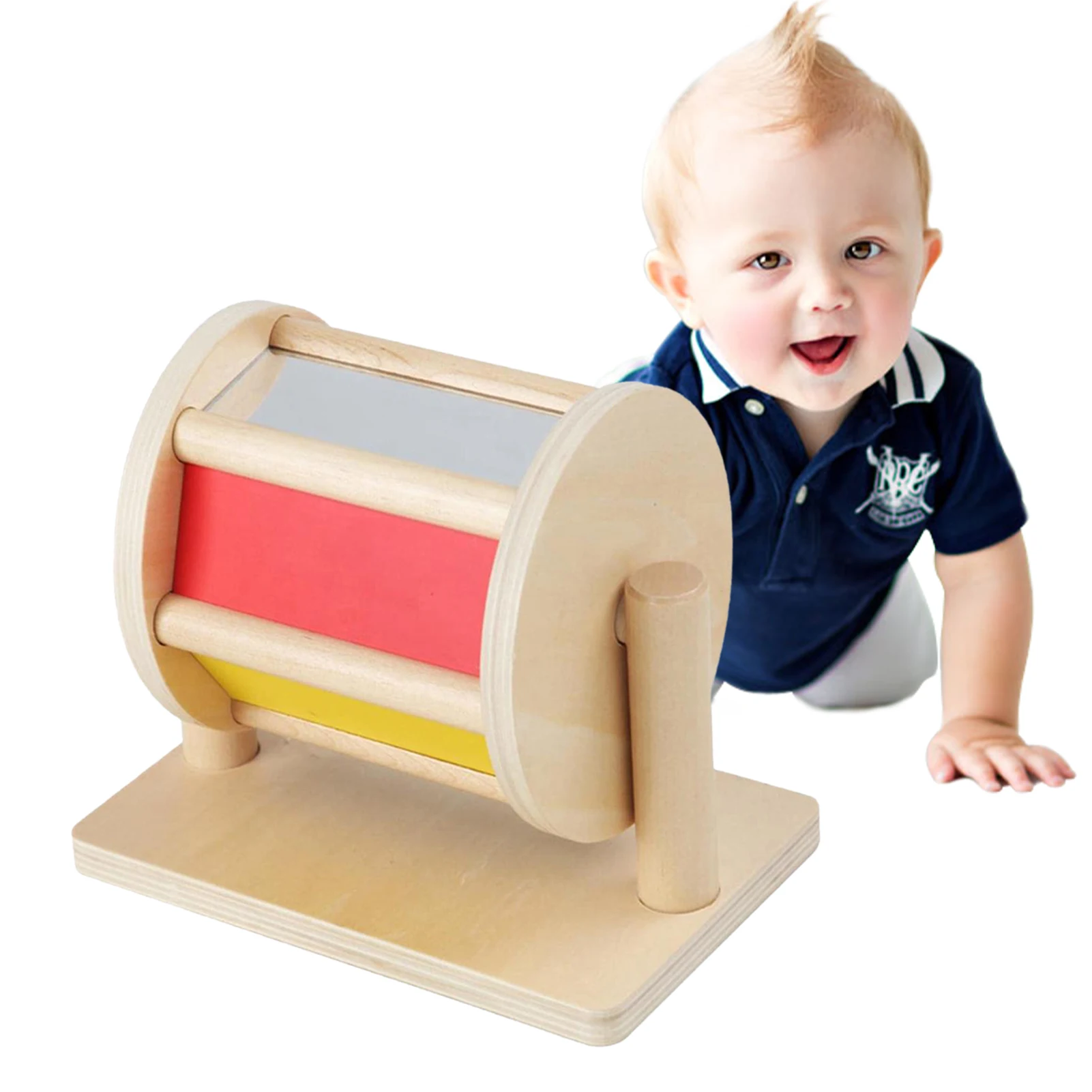 Wooden Baby Roller Spinning Rainbow Drum Sensory Development Toy
