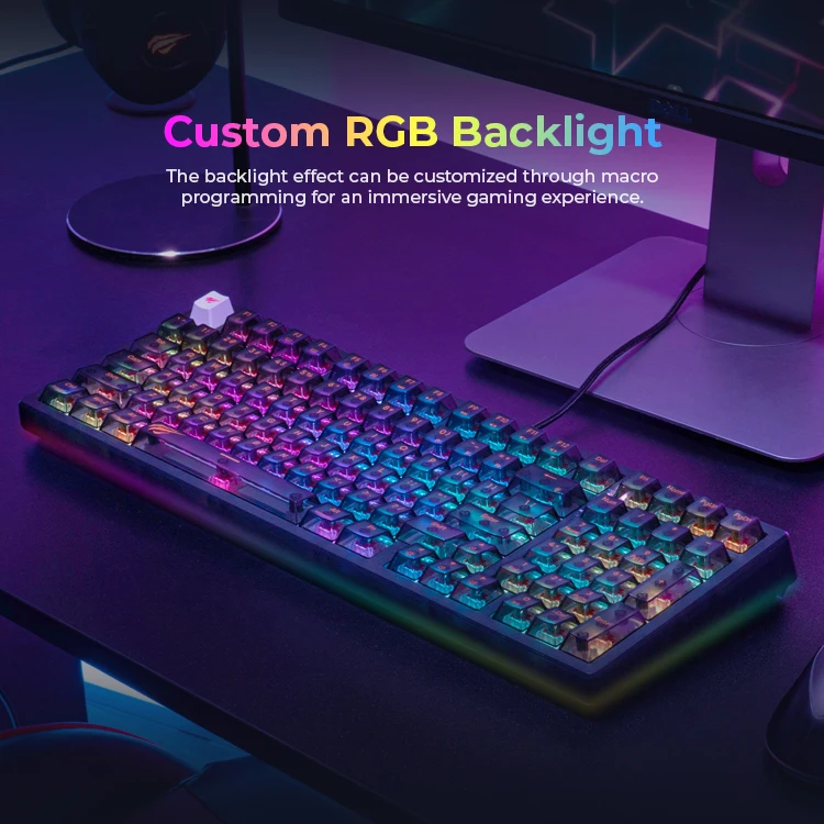 Havit KB875L 98 Keys Hot Swap RGB Lights Fully Transparent Backlit Mechanical Gaming Keyboard with Gasket Structure