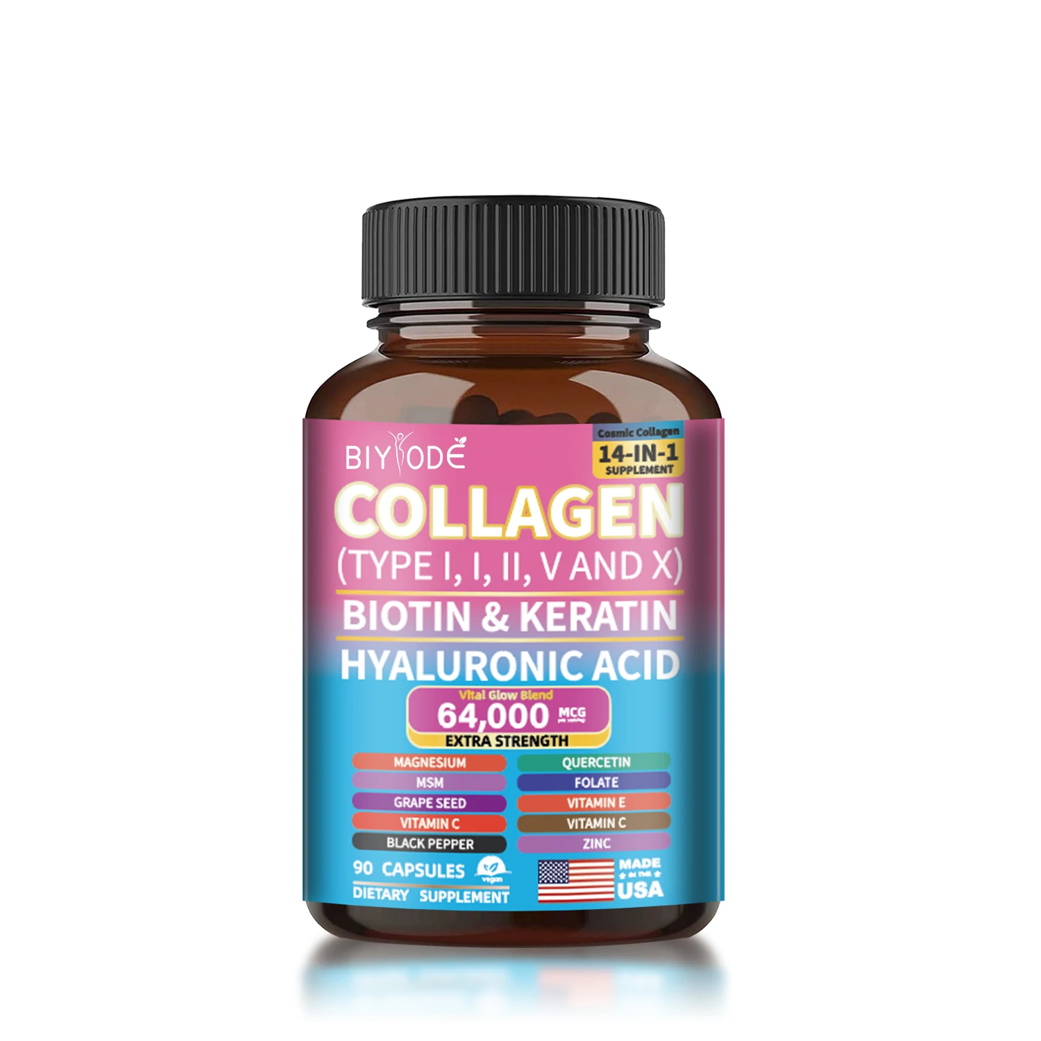Biyode Effective Formula Ready Stock Fast Shipping Wholesale Vital Proteins Collagen Capsules 14 in 1