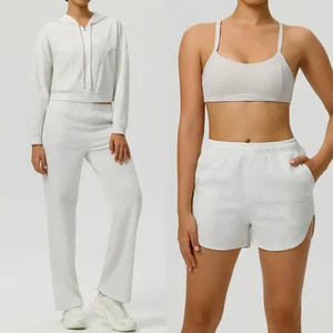 Custom Women's Yoga Sports Fitness Set Flare Pants Gym Top Long Sleeve Gym Hoodie Set Yoga Bra Suit High Waist Leggings