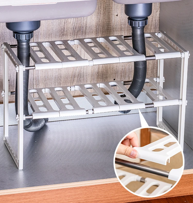 2 Tier Expandable Shelf Rack Under Sink Storage Organizer for Kitchen Room