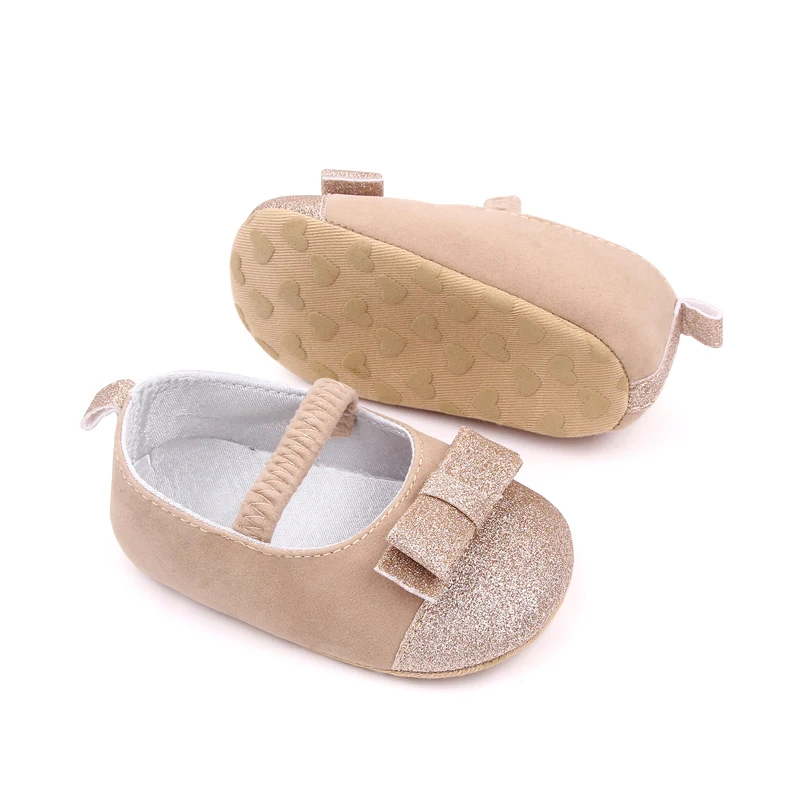 New Arrival Bling Glitter PU Material Soft Sole Baby Newborn Infant Girl Shoes details