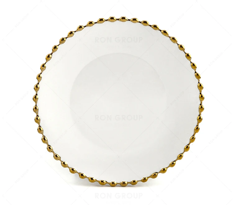 high quality multi size wedding plates luxury gold rim dinnerware decoration beaded charger plate wholesale