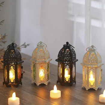 Nicro Original Factory Metal Glass Handmade Muslim Oil Lamps With Candles Eid Ramadan Festival Candlestick Electric LED Candle