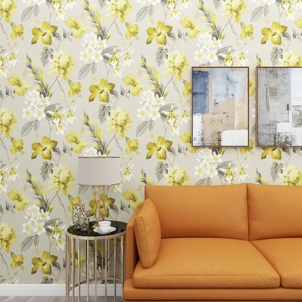 黄色の花の背景と明るい色pvc部屋の壁紙自己粘着壁家の装飾ステッカー Buy 壁の装飾ステッカー ルーム壁紙 塩ビ壁紙 Product On Alibaba Com