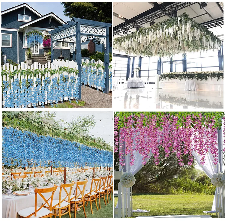 Faux Plants White Silk Vine Garland Artificial Hanging Wisteria Flowers